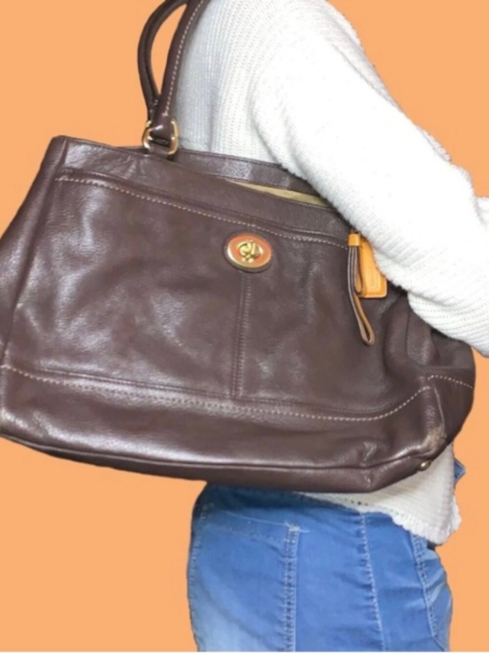 Coach K1381-F23280 Brown Pebble Leather Carryall Bag